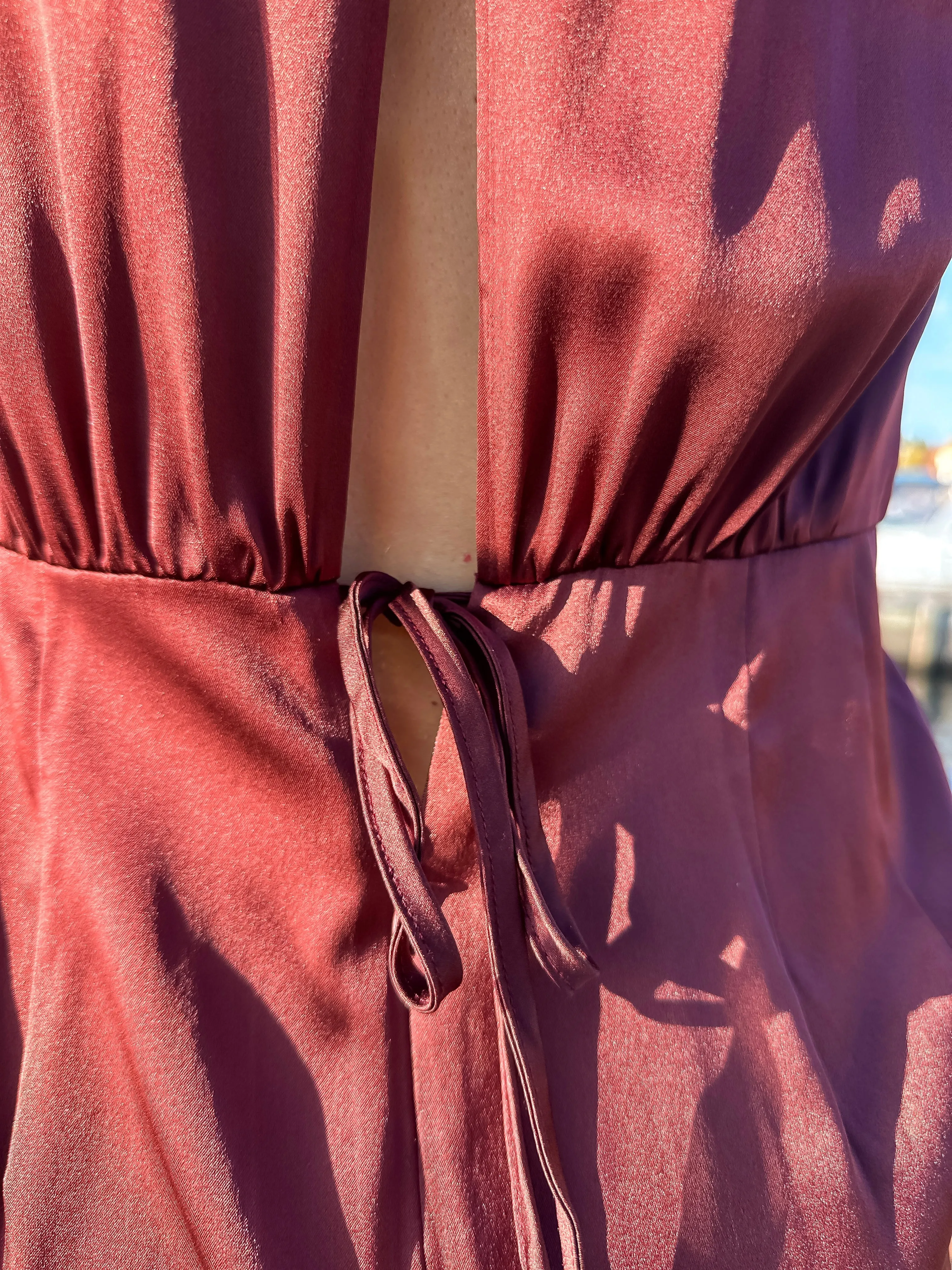 100% Silk Wrap Dress with High Side Slit Burgundy