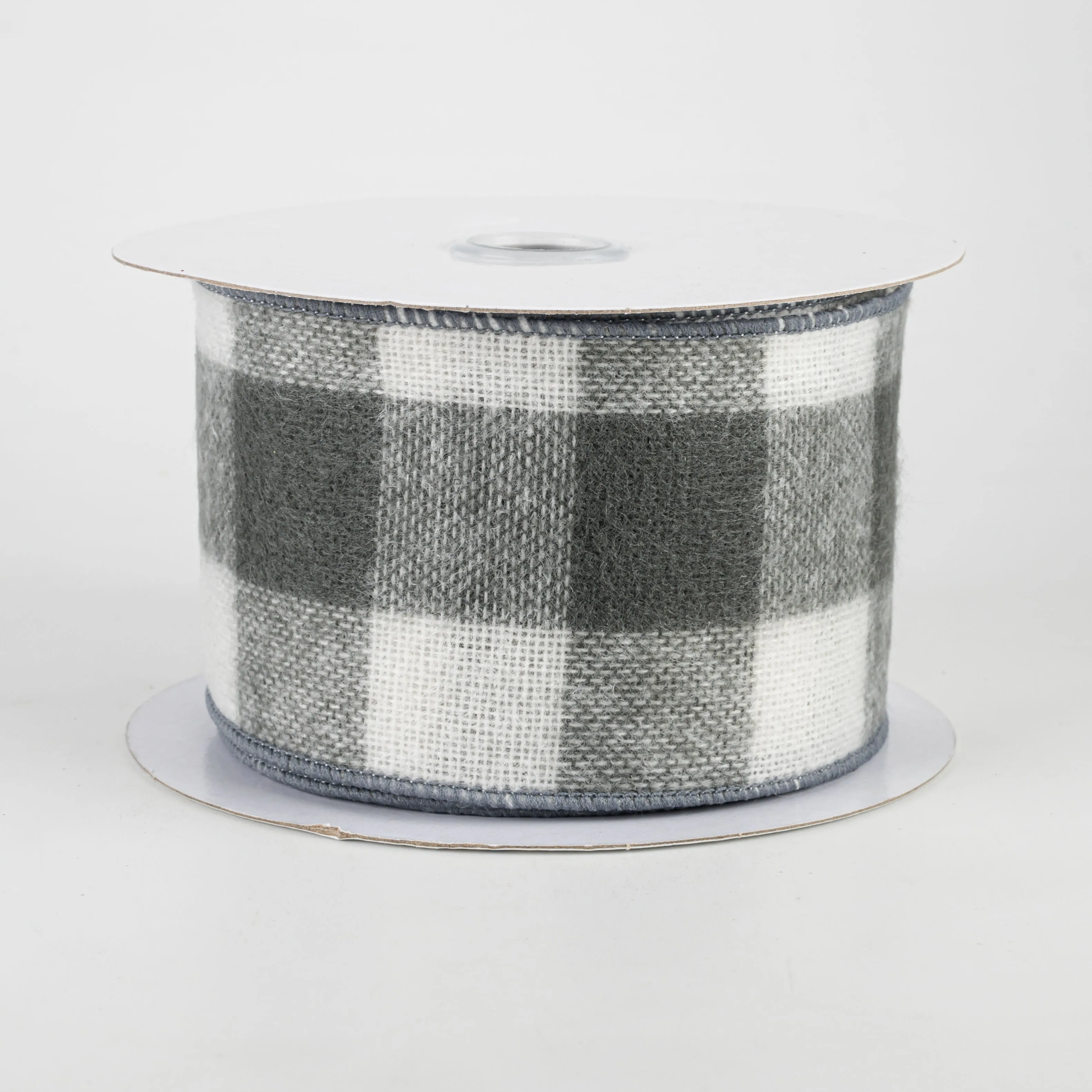 2.5" Fuzzy Flannel Check Ribbon: Grey & White (10 Yards)