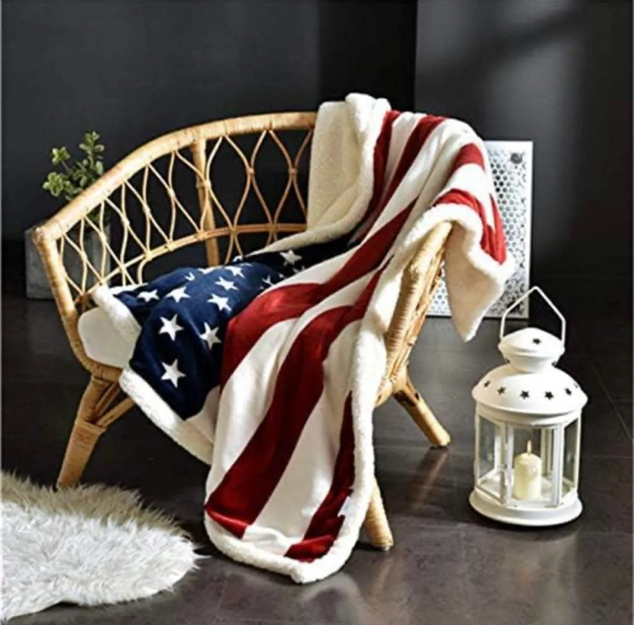 AD "Cozy" Patriotic American Flag Flannel Blanket