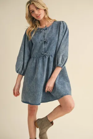 Amy Bow Washed Denim Dress