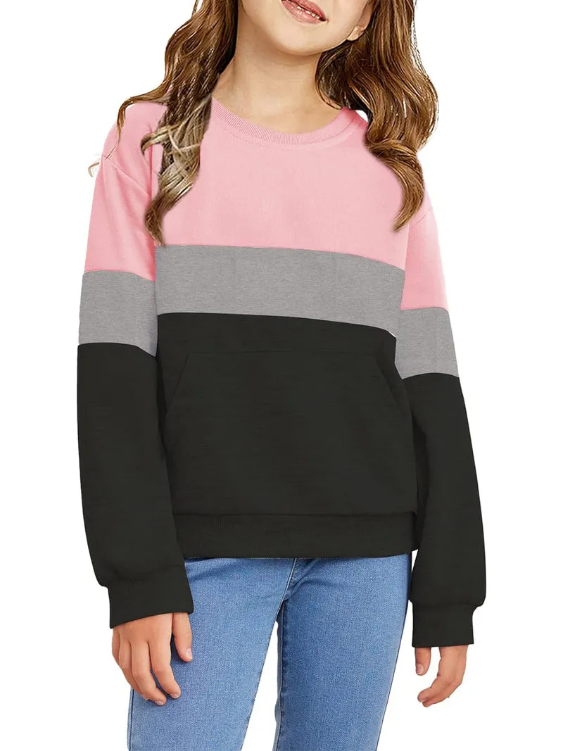 Arshiner Girls Color Block Sweatshirts Tops Kids Long Sleeve Hoodies