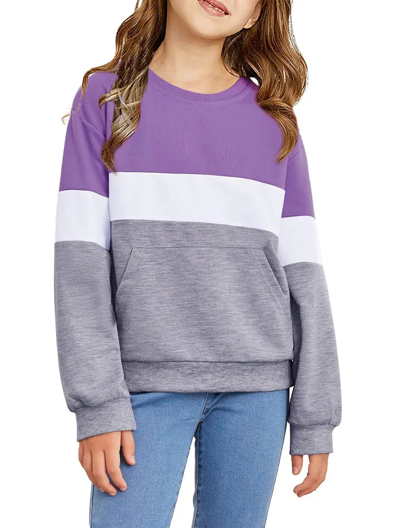 Arshiner Girls Color Block Sweatshirts Tops Kids Long Sleeve Hoodies