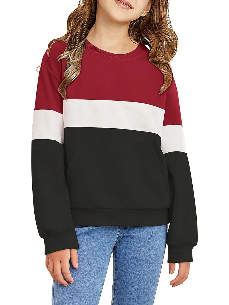 Arshiner Girls Color Block Sweatshirts Tops Kids Long Sleeve Hoodies