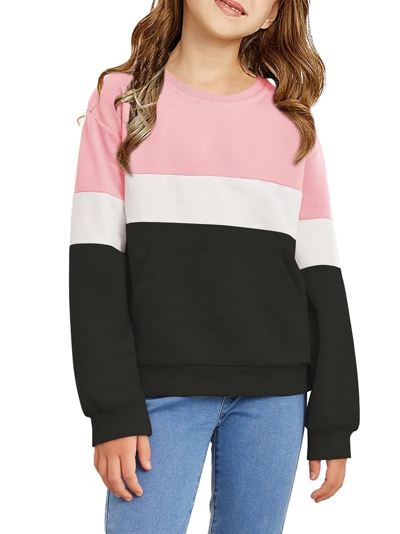 Arshiner Girls Color Block Sweatshirts Tops Kids Long Sleeve Hoodies