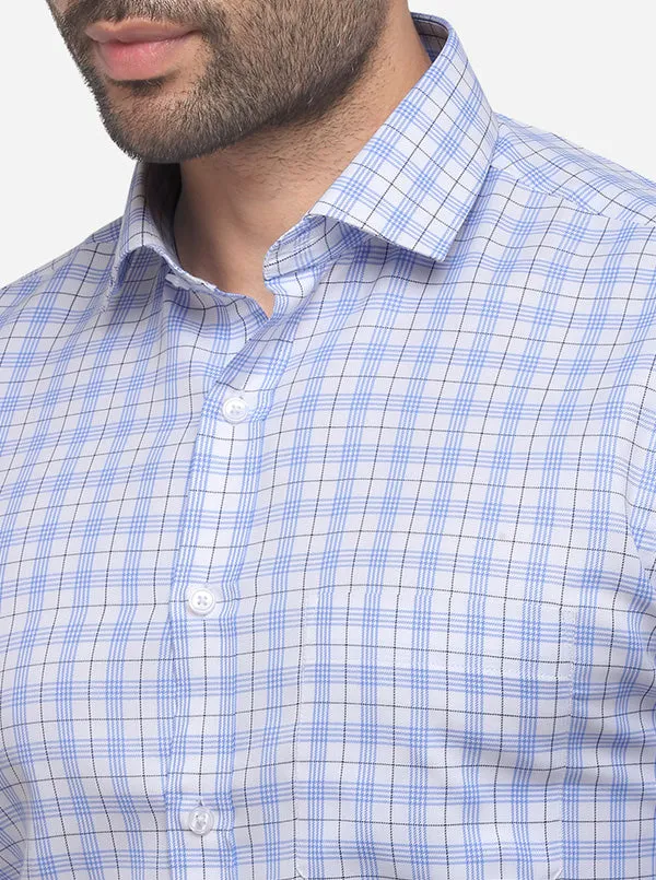 Blue & White Checked Regular Fit Formal Shirt | Greenfibre