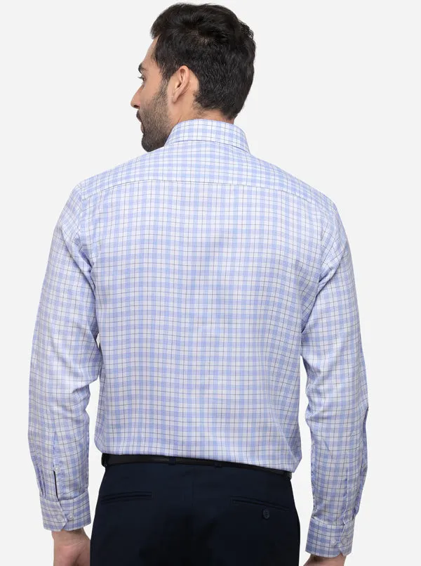 Blue & White Checked Regular Fit Formal Shirt | Greenfibre