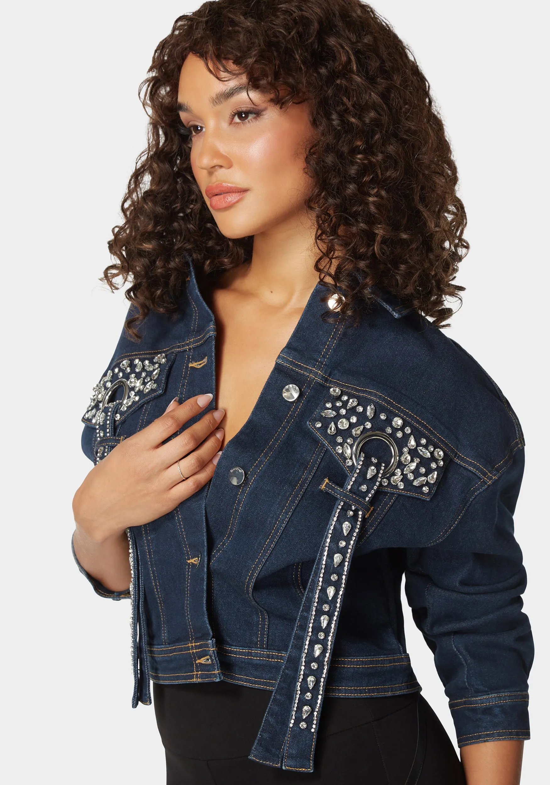 Button Front Stud Detail Denim Jacket