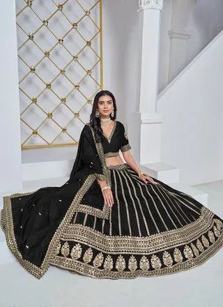 Classic Black Art Silk Sequined Embroidered Lehenga Choli