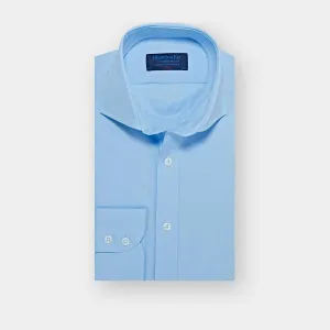 Classic Fit Plain Ice Blue Cotton Poplin Shirt with Cut-away Collar & Two Button Cuff