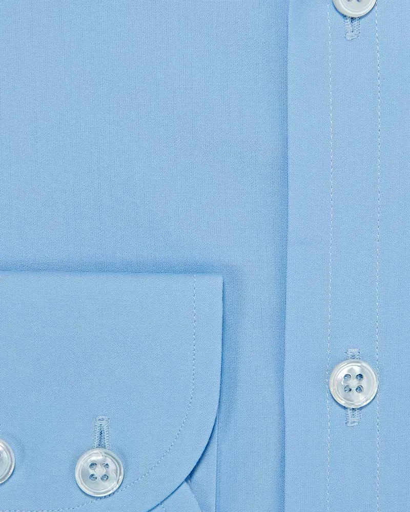 Classic Fit Plain Ice Blue Cotton Poplin Shirt with Cut-away Collar & Two Button Cuff