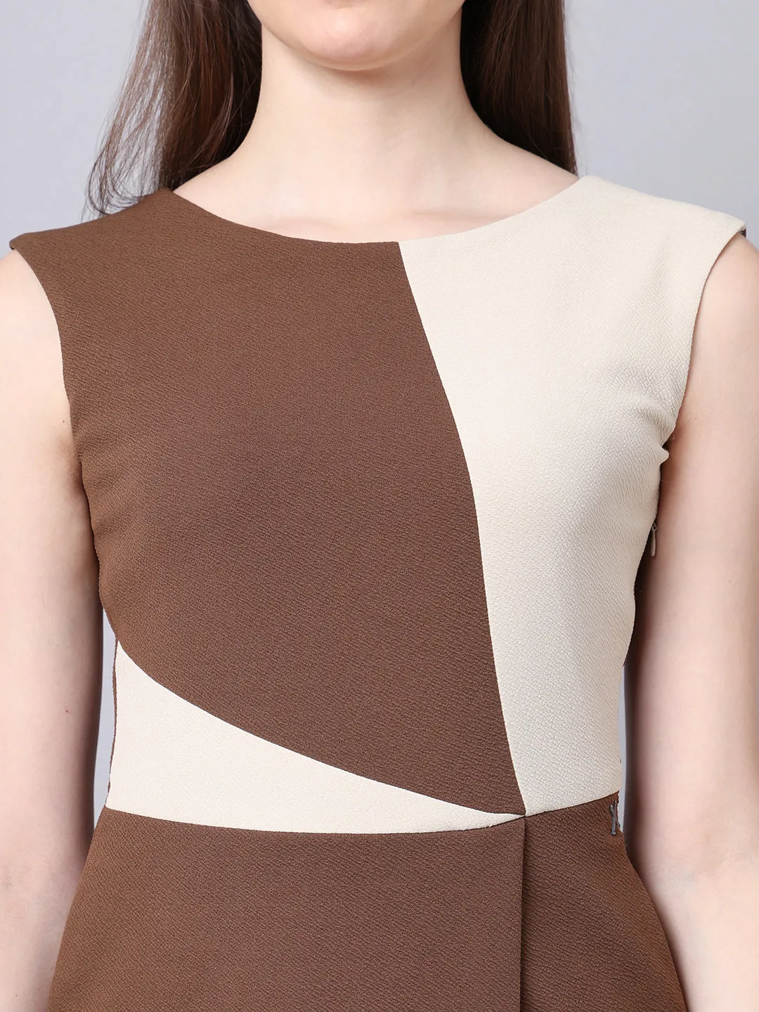 Coffee Brown Blended Vibrant Versatility Block A-Line Dress