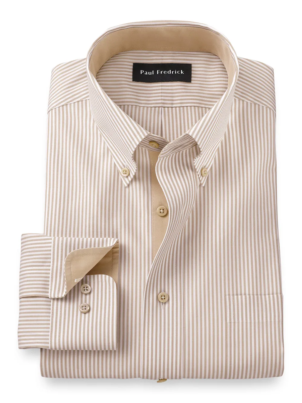 Comfort Stretch Non-iron Stripe Dress Shirt With Contrast Trim