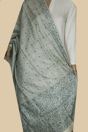 Cream Intricate Kantha Tussar Silk Dupatta