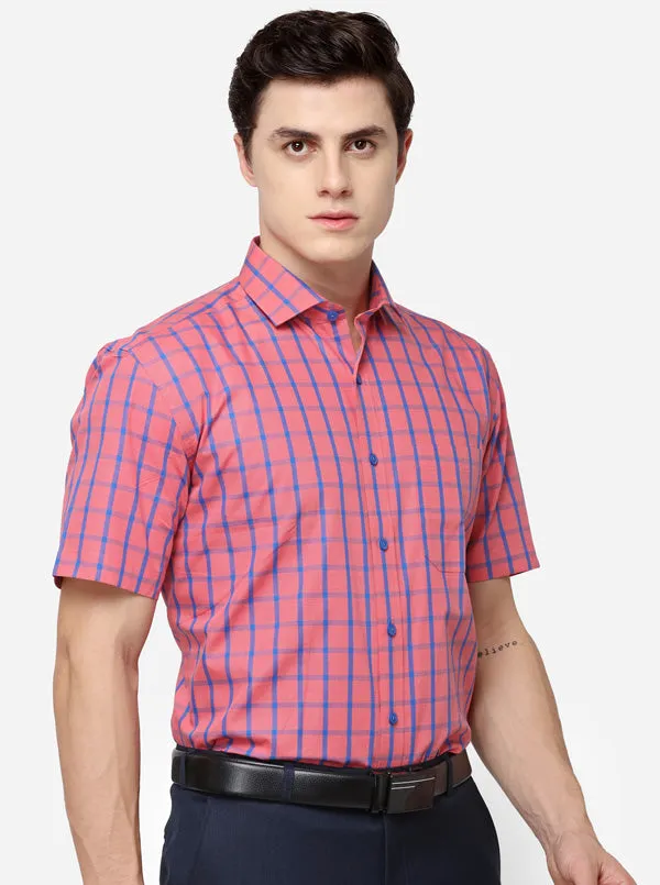 Dark Pink & Blue Checked Regular Fit Formal Shirt | JadeBlue