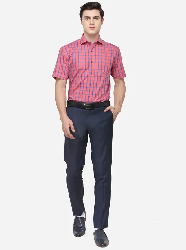 Dark Pink & Blue Checked Regular Fit Formal Shirt | JadeBlue