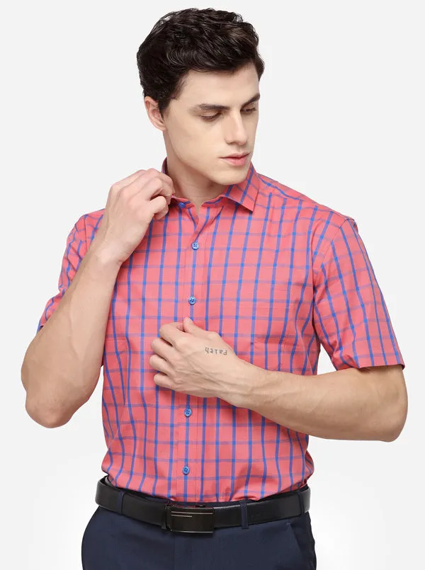 Dark Pink & Blue Checked Regular Fit Formal Shirt | JadeBlue