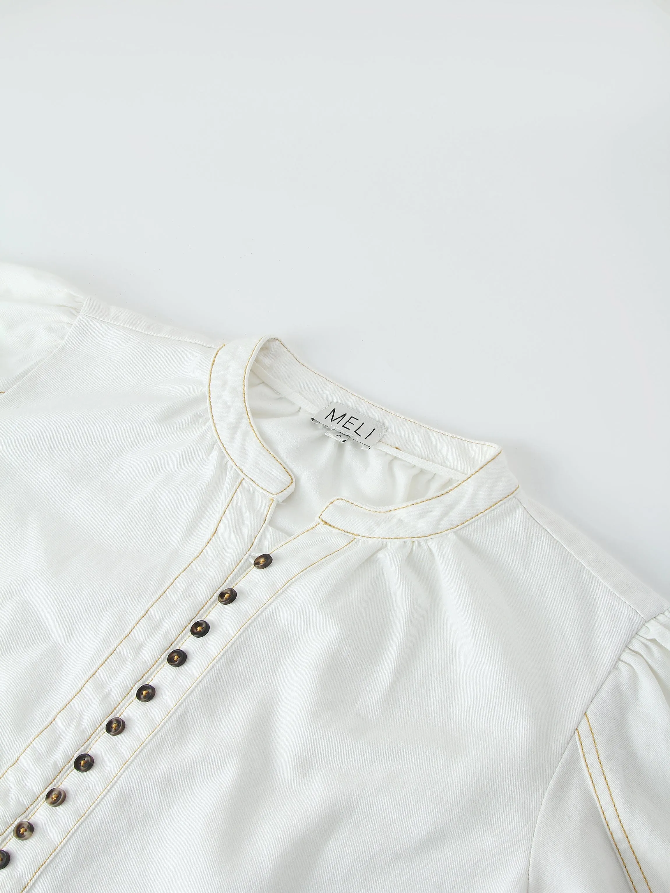 Denim Trapeze Top-White Denim