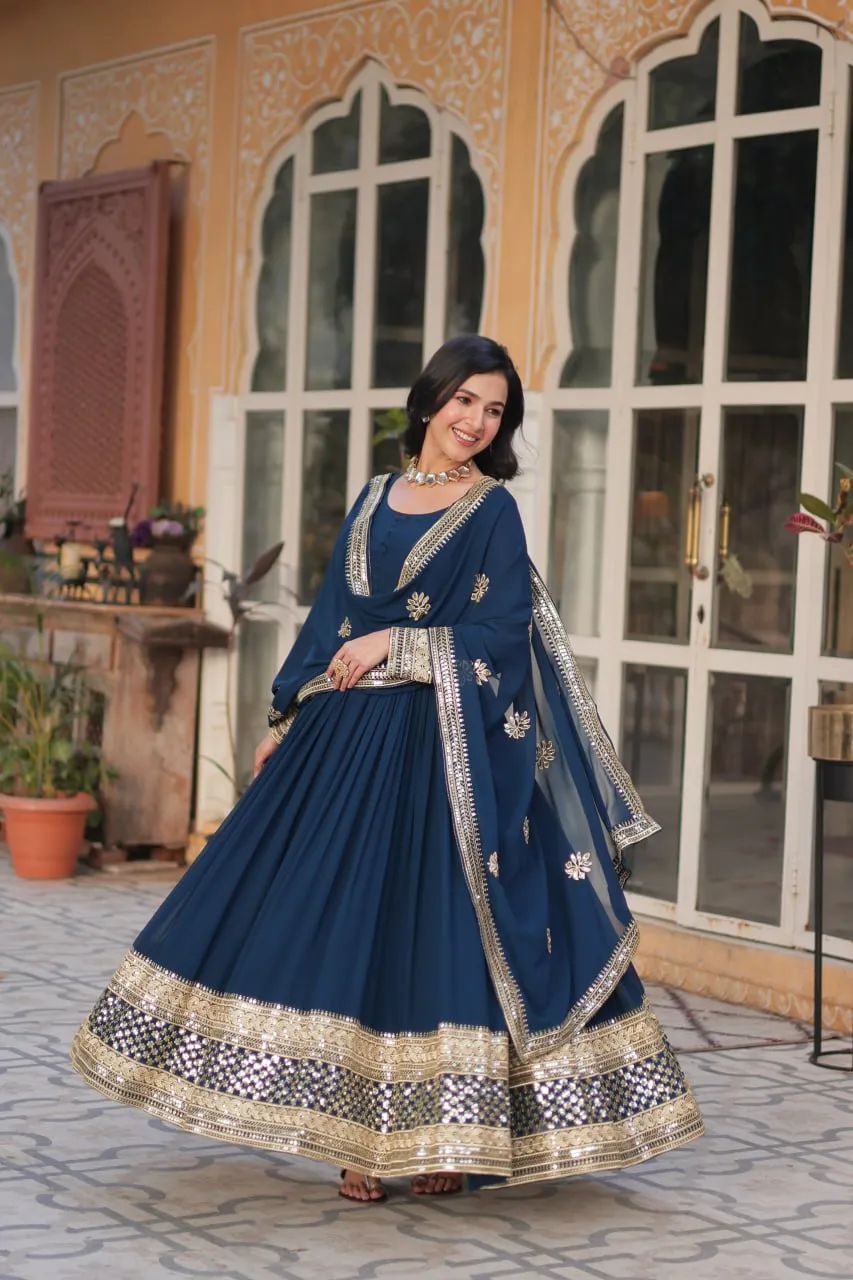 Designer Georgette Embroidered Gown With Dupatta