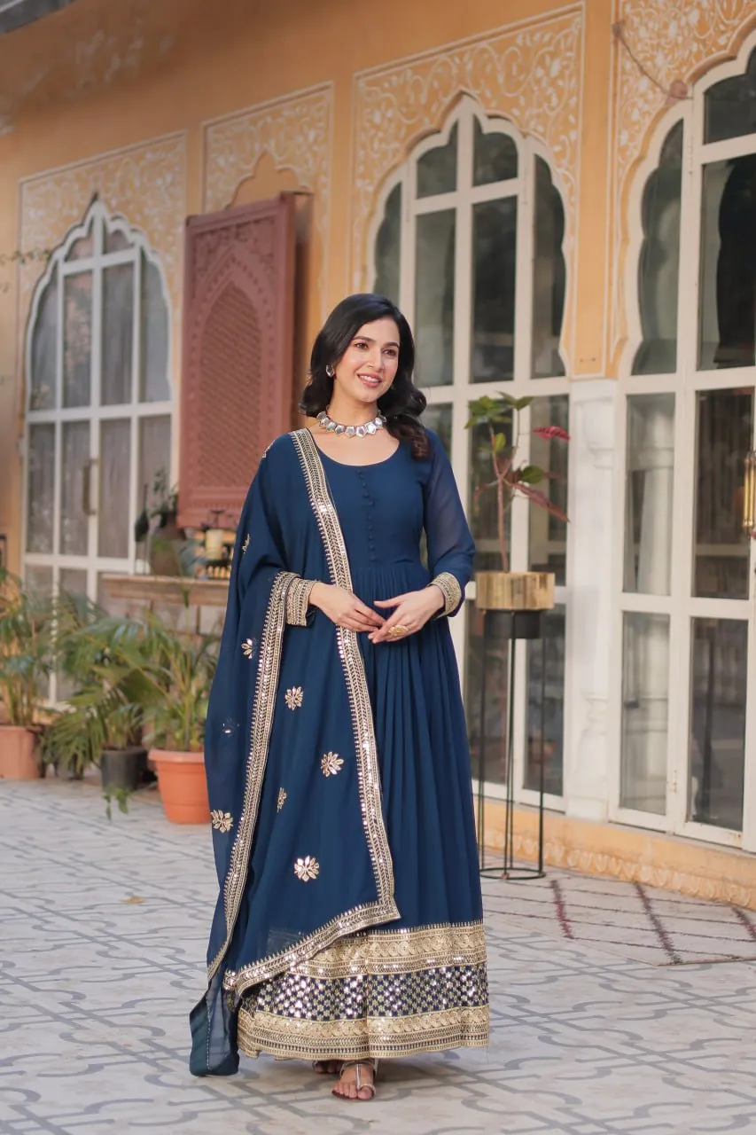 Designer Georgette Embroidered Gown With Dupatta