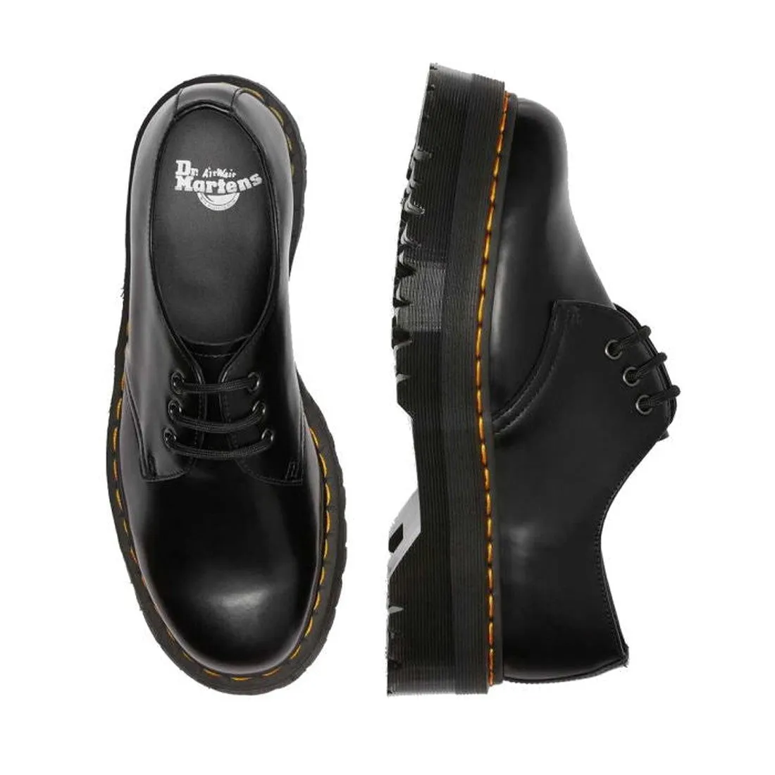 Dr Martens - 1461 Quad Polished Smooth Platform Shoe Black 3 Eye