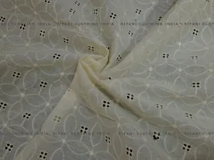 Dyeable Geomatrical Floral Pattern Schiffli Embroidered Fabric