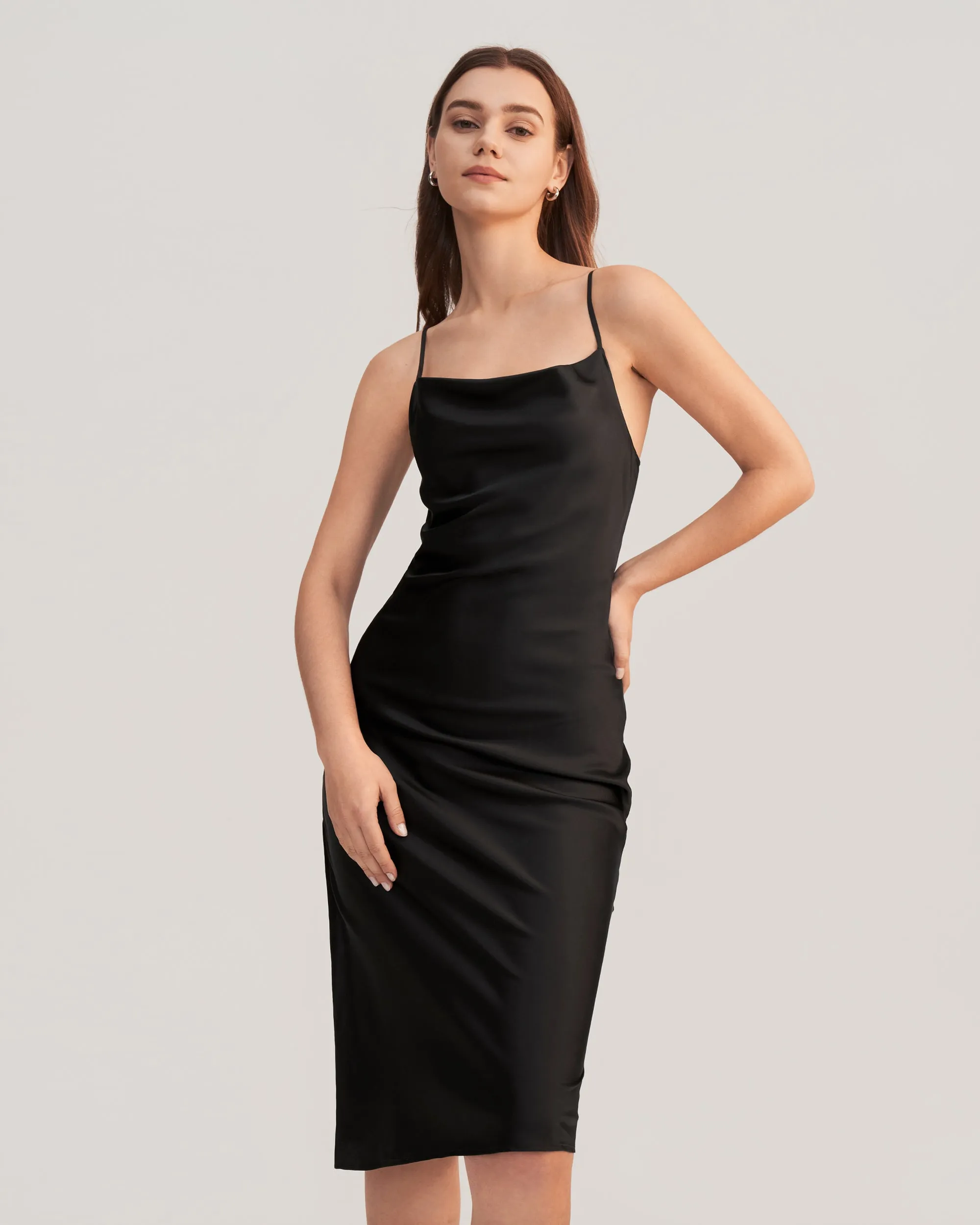 Elegant Alluring Cowl Neck Silk Dress