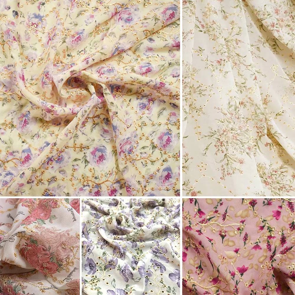 Embroidered Floral Print Chiffon Sample Book