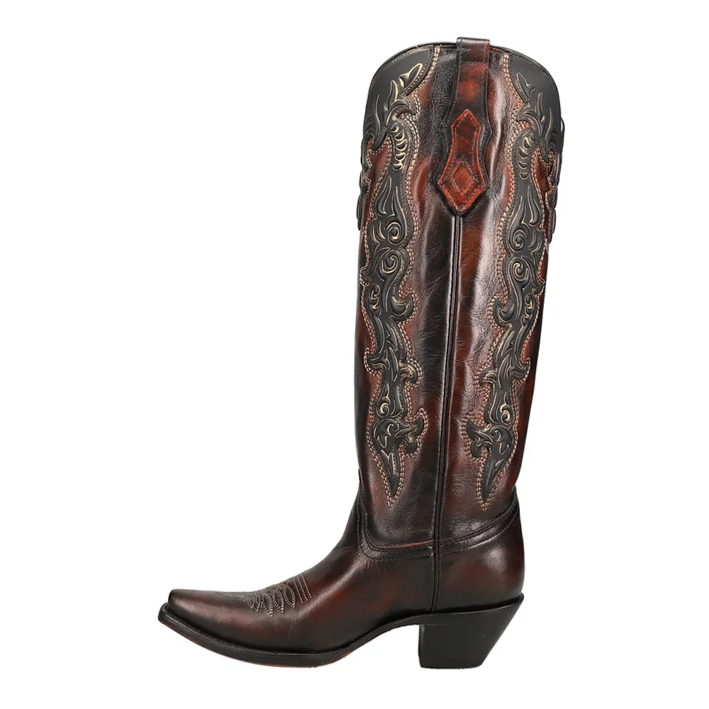 Embroidered Overlay Tall Snip Toe Cowboy Boots