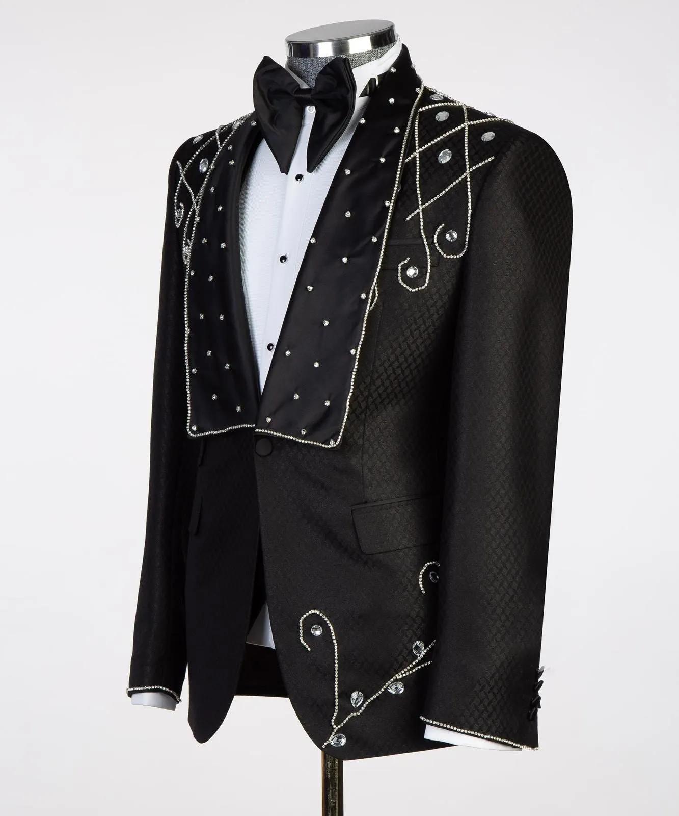 Embroidered Silver Beaded Black Tuxedo