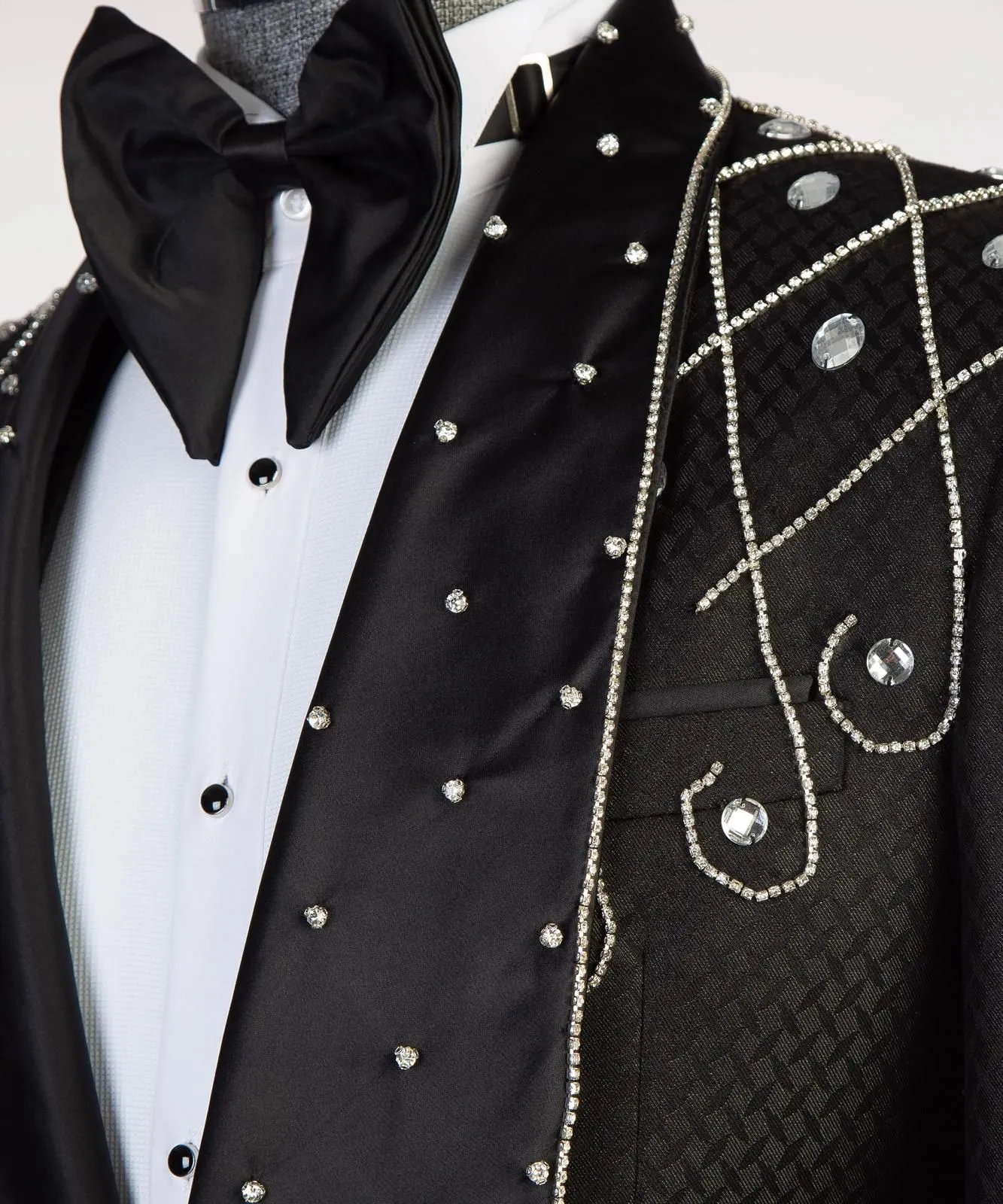 Embroidered Silver Beaded Black Tuxedo