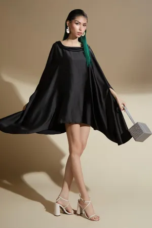 Emmalyn Flared Batwing Sleeved Silk Satin Mini Dress