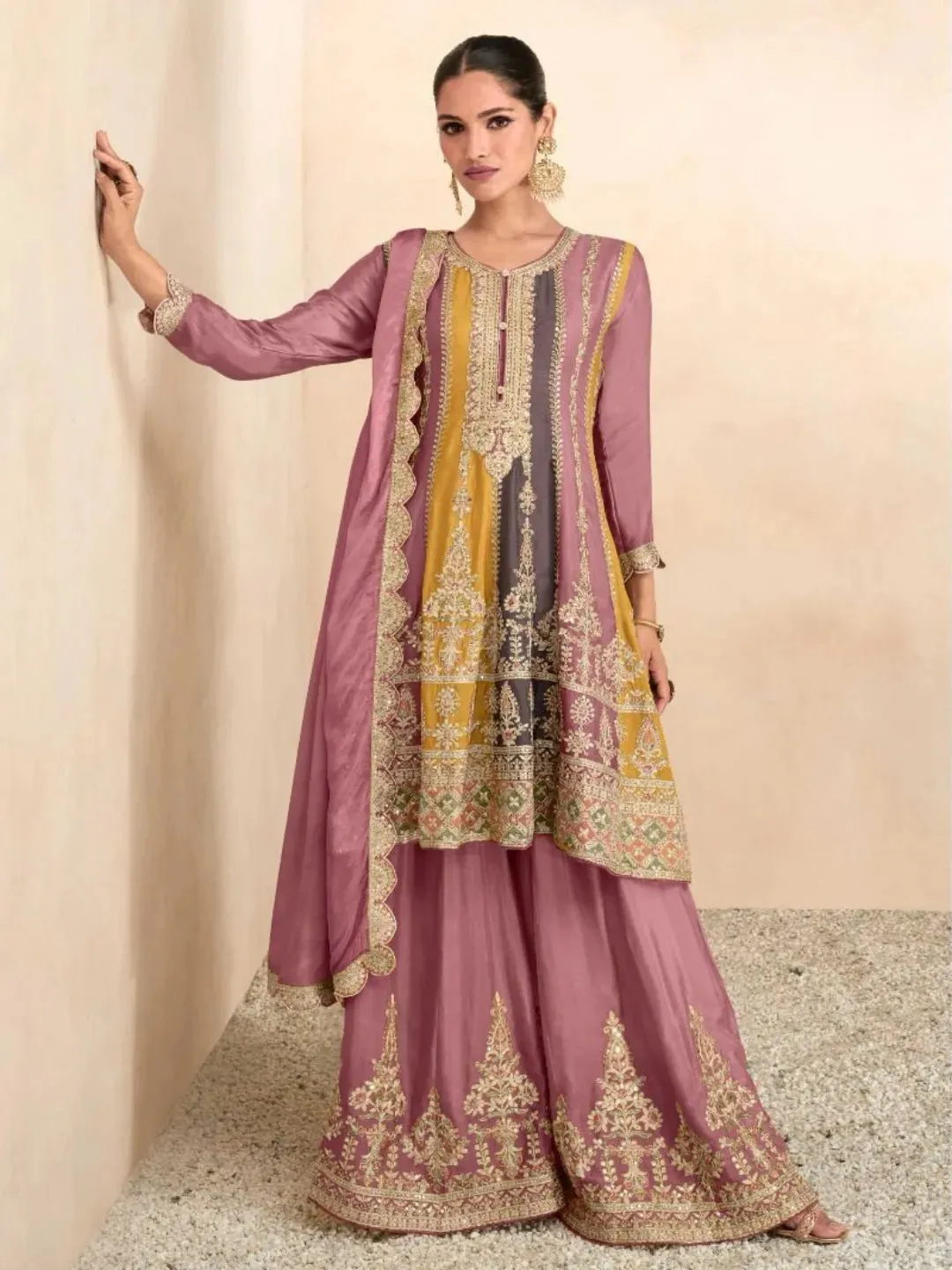 Exquisite Embroidered Pure Chinon Festive Wear Sharara Suit