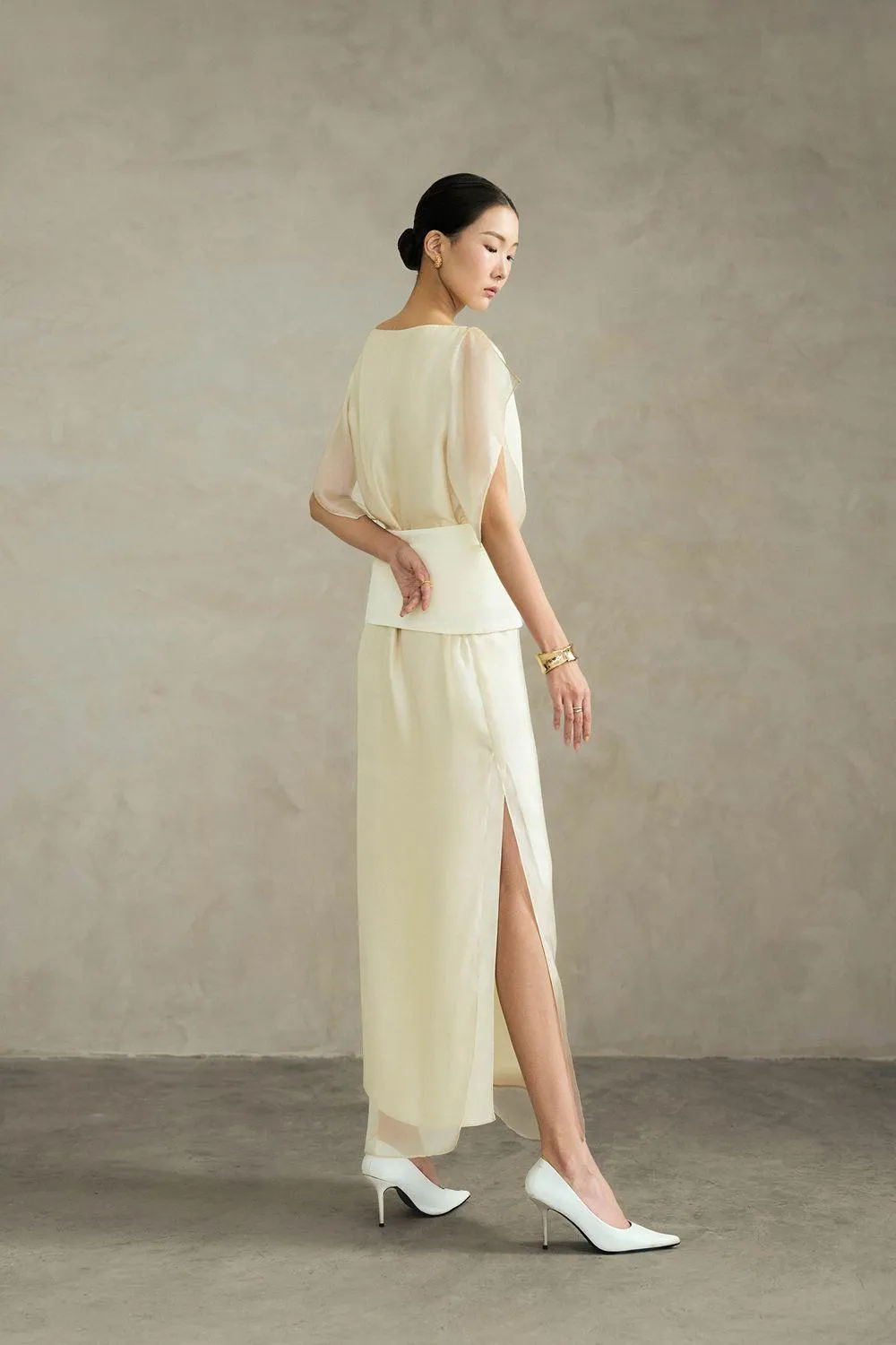 Farida Straight Side Slit Silk Ankle Length Dress