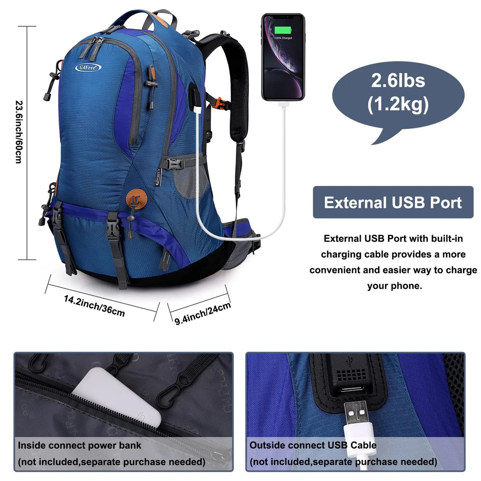 G4Free 50L Hiking Backpack with Rain Cover for Men Women