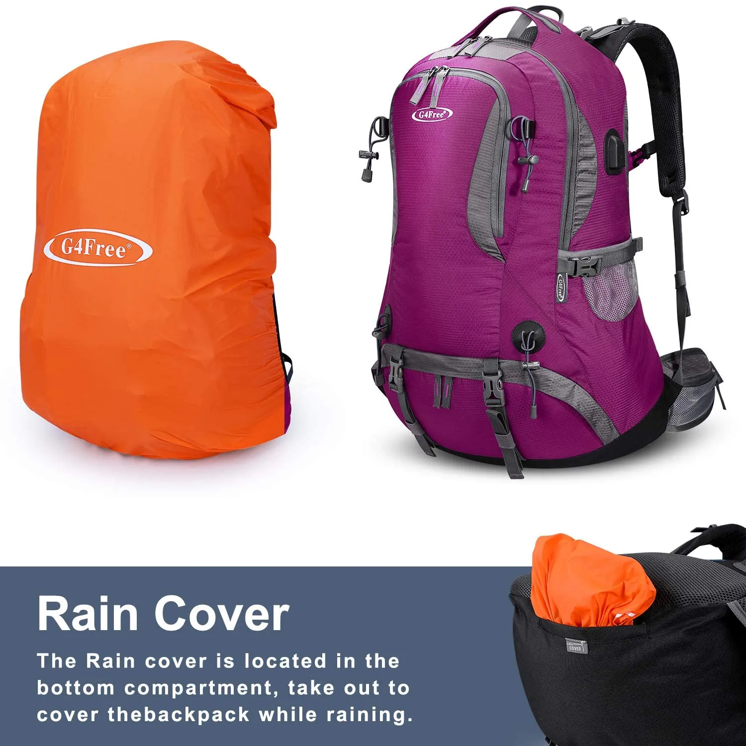 G4Free 50L Hiking Backpack with Rain Cover for Men Women