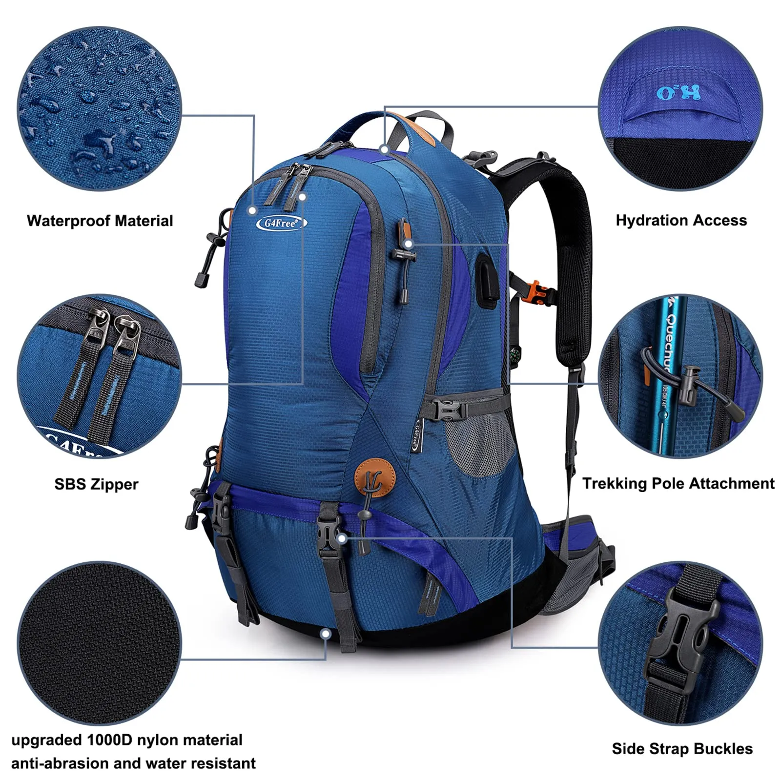 G4Free 50L Hiking Backpack with Rain Cover for Men Women