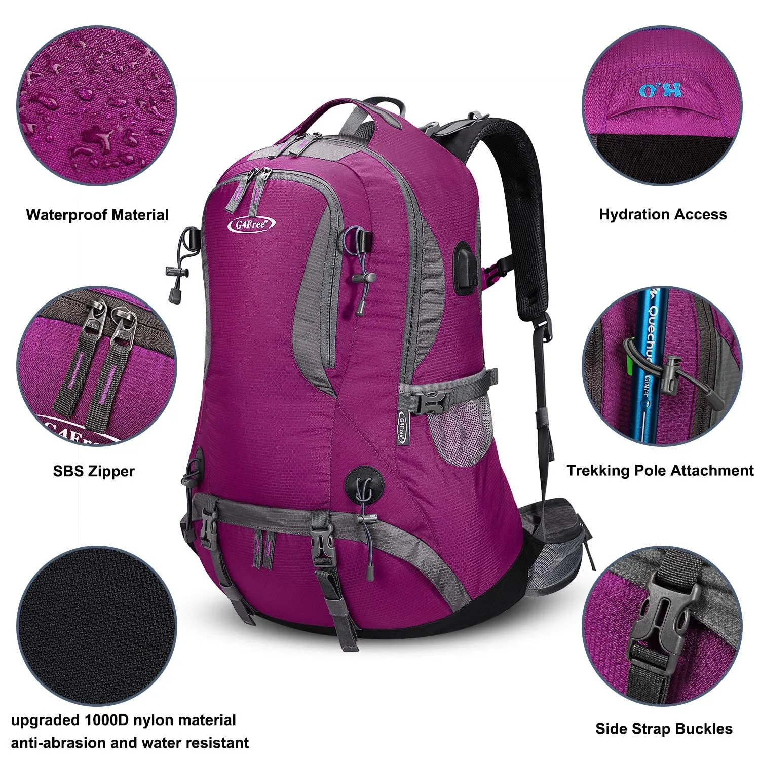 G4Free 50L Hiking Backpack with Rain Cover for Men Women