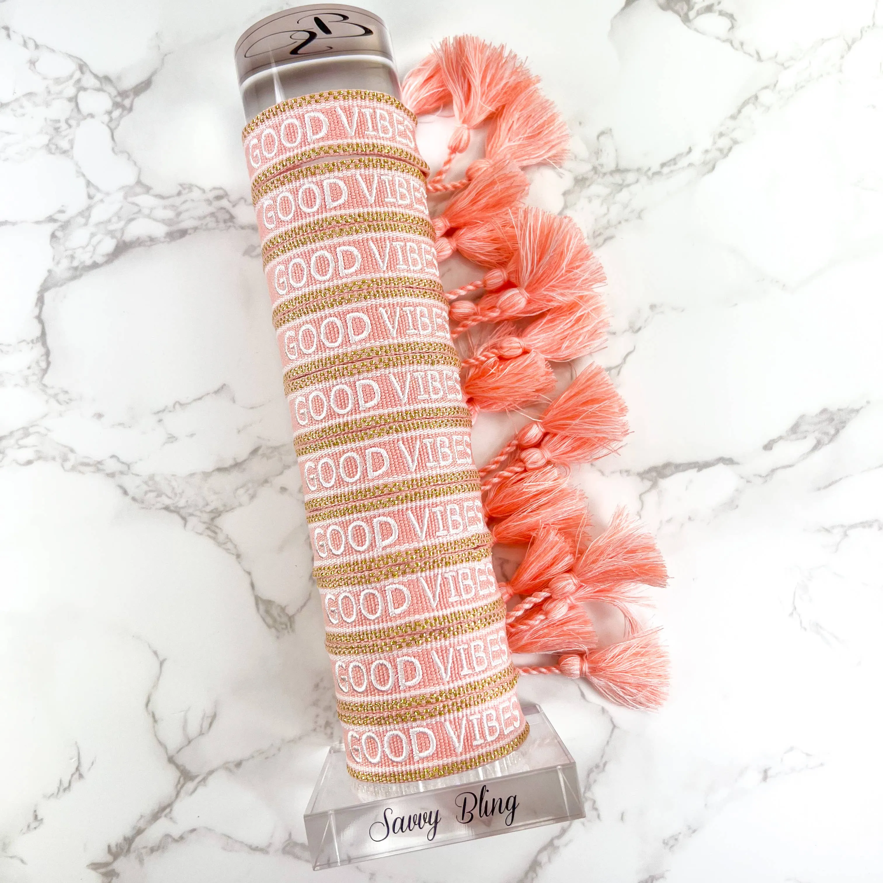 Good Vibes Pink & Gold Embroidered Bracelet