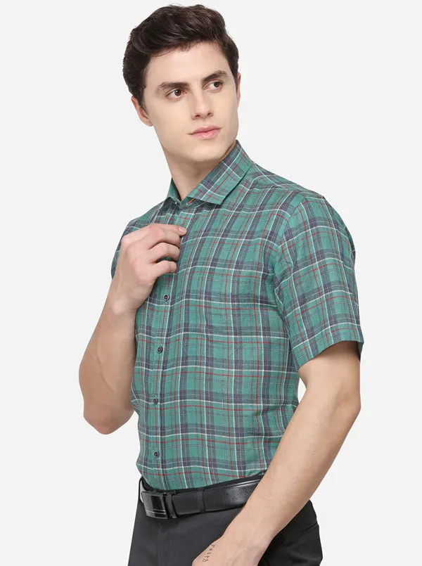 Green & Blue Checked Regular Fit Formal Shirt | JadeBlue