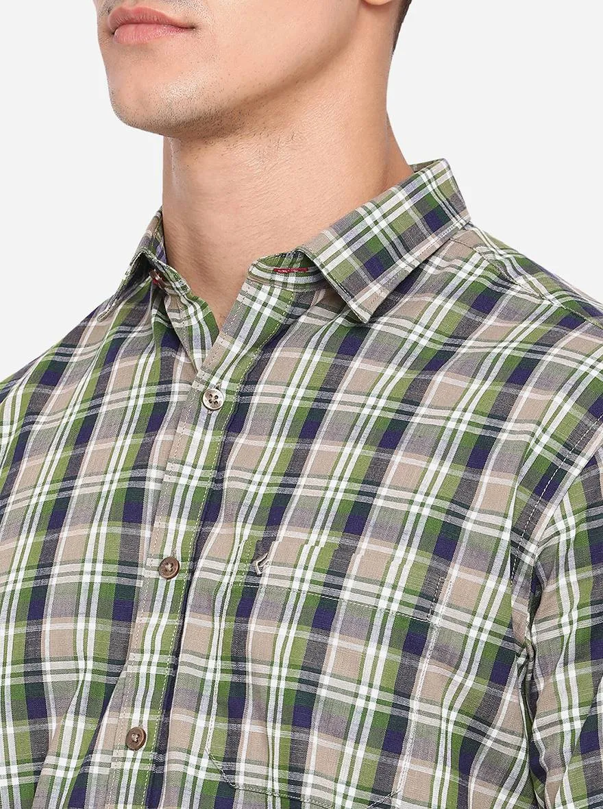 Grey & Green Checked Classic Fit Casual Shirt | Greenfibre