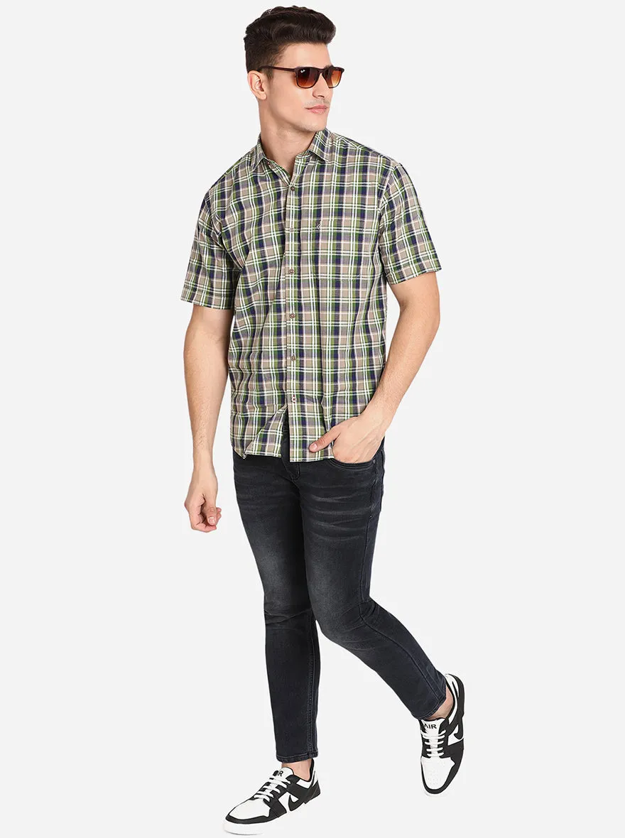 Grey & Green Checked Classic Fit Casual Shirt | Greenfibre