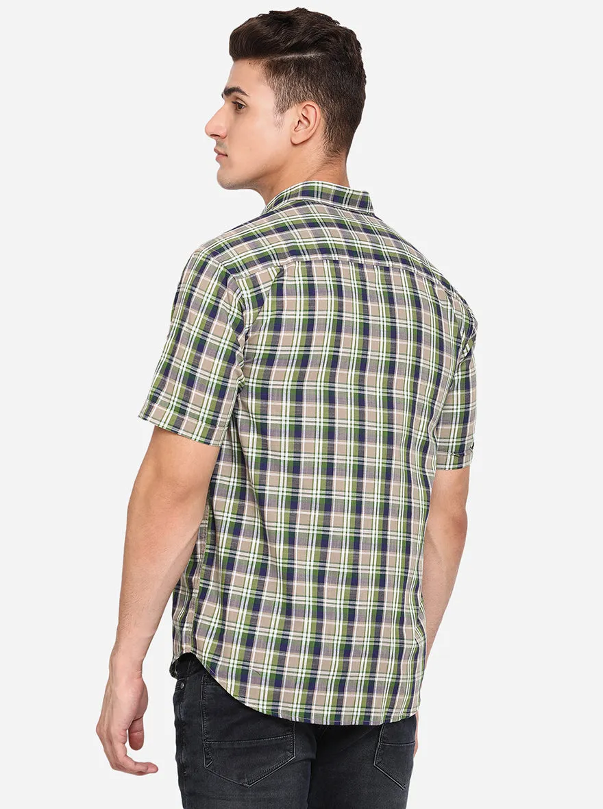 Grey & Green Checked Classic Fit Casual Shirt | Greenfibre