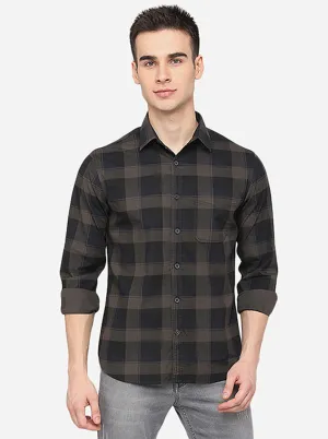 Grey Checked Slim Fit Casual Shirt | Greenfibre