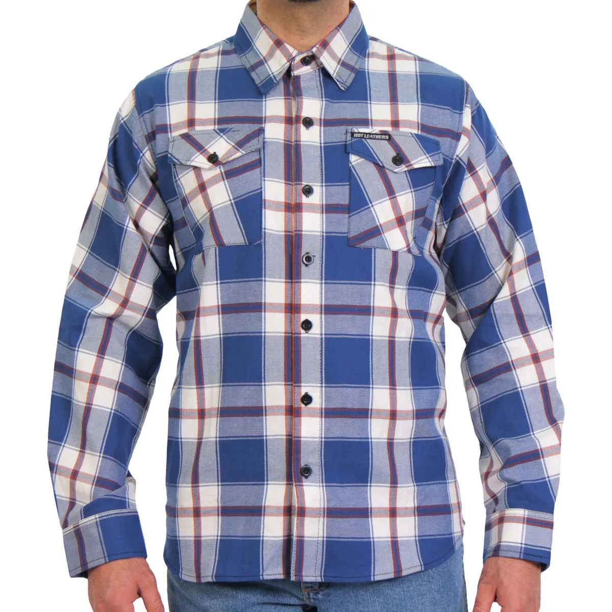 Hot Leathers FLM2025 Men's Blue, White and Red Flannel Long Sleeve Shirt