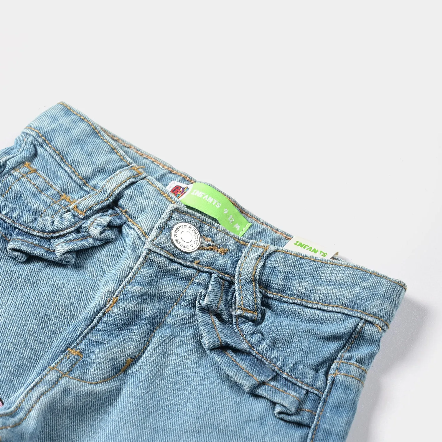 Infant Girls Denim Short Smiley-Ice Blue