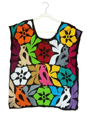 Jalapa Black Top with Multicolor Embroidery