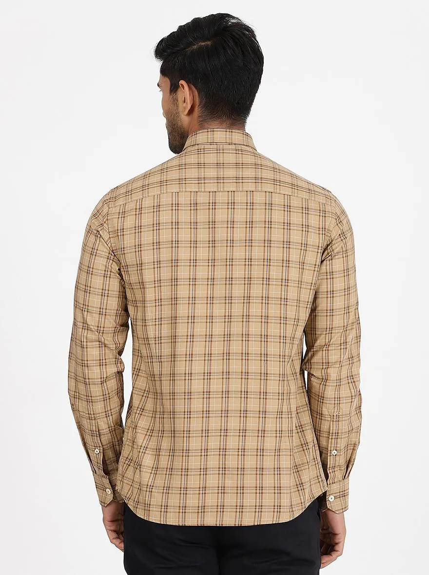 Khaki Checked Slim Fit Semi Casual Shirt | JadeBlue