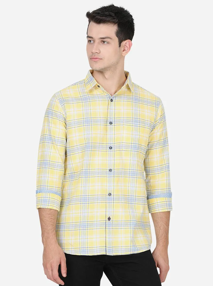 Light Yellow Checked Slim Fit Semi Casual Shirt | JadeBlue