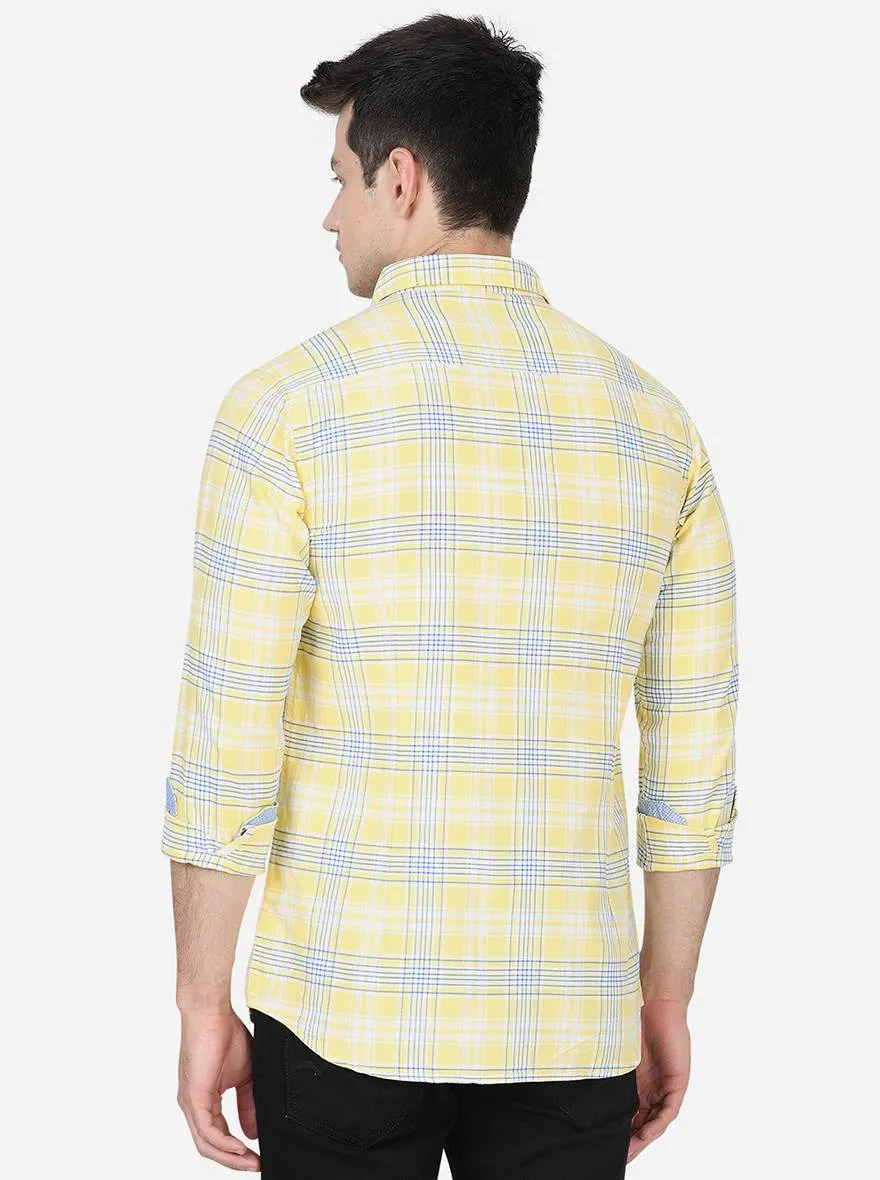 Light Yellow Checked Slim Fit Semi Casual Shirt | JadeBlue