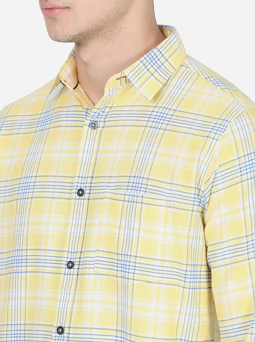 Light Yellow Checked Slim Fit Semi Casual Shirt | JadeBlue